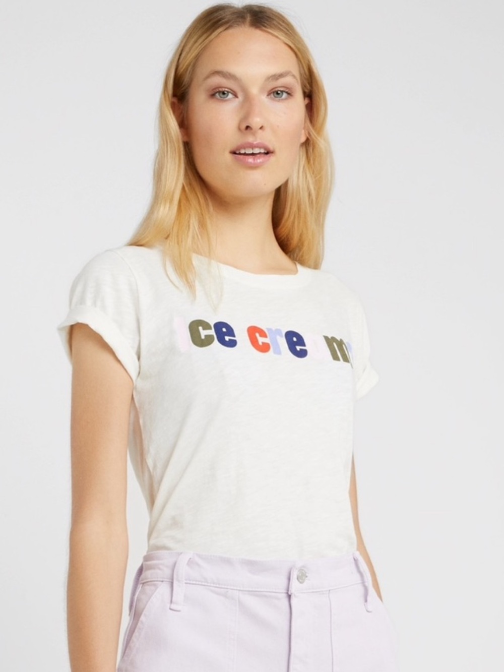 J.Crew Women’s White Rainbow Lettering Ice Cream Short-Sleeve Tee Size Medium